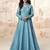 Blue embroidery & sequins  work silk gown- free size stitching (size upto 42")