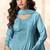Blue embroidery & sequins  work silk gown- free size stitching (size upto 42")