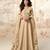 Cream embroidery & sequins  work silk gown- free size stitching (size upto 42")