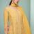 Light yellow embroidery , plastic mirror & sequins work chinnon straight pant - free size stitching (size upto 42")