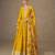 Mustard zari embroidery , sequins & dupatta printed work chinnon silk anarkali gown- free size stitching (size upto 42")