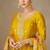Mustard zari embroidery , sequins & dupatta printed work chinnon silk anarkali gown- free size stitching (size upto 42")
