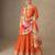 Orange zari embroidery , sequins & dupatta printed work chinnon silk anarkali gown- free size stitching (size upto 42")