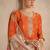 Orange zari embroidery , sequins & dupatta printed work chinnon silk anarkali gown- free size stitching (size upto 42")