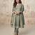 Simar green zari embroidery , sequins work simar silk  anarkali pant- free size stitching (size upto 42")