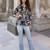 Navy blue tropical print angrakha style cotton kurta top