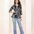 Navy blue tropical print angrakha style cotton kurta top