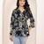 Navy blue tropical print angrakha style cotton kurta top