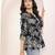 Navy blue tropical print angrakha style cotton kurta top