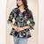 Navy blue tropical print angrakha style cotton kurta top