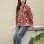 Navy blue tropical print angrakha style cotton kurta top