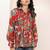 Navy blue tropical print angrakha style cotton kurta top