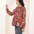 Navy blue tropical print angrakha style cotton kurta top