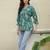 Navy blue tropical print angrakha style cotton kurta top