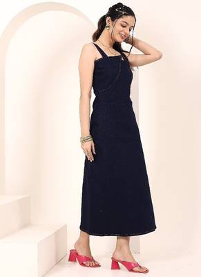 Navy blue tropical print angrakha style cotton kurta top 2