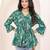 Navy blue tropical print angrakha style cotton kurta top