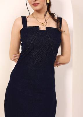 Navy blue tropical print angrakha style cotton kurta top 5