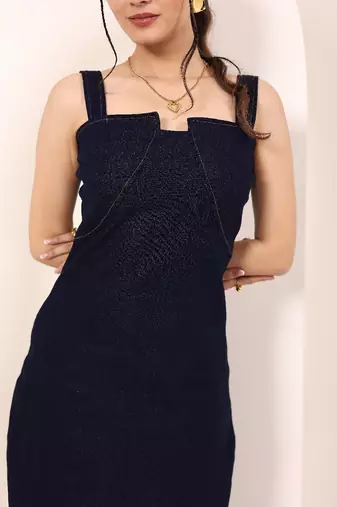Navy blue tropical print angrakha style cotton kurta top
