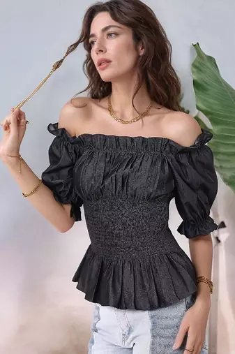 Navy blue tropical print angrakha style cotton kurta top