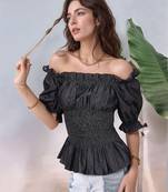 Navy blue tropical print angrakha style cotton kurta top