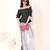 Navy blue tropical print angrakha style cotton kurta top