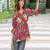 Navy blue tropical print angrakha style cotton kurta top