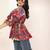 Navy blue tropical print angrakha style cotton kurta top