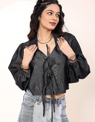 Navy blue tropical print angrakha style cotton kurta top 4