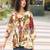 Navy blue tropical print angrakha style cotton kurta top