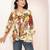 Navy blue tropical print angrakha style cotton kurta top