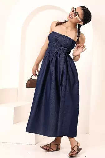 Navy blue tropical print angrakha style cotton kurta top
