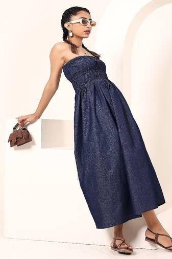 Navy blue tropical print angrakha style cotton kurta top