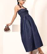 Navy blue tropical print angrakha style cotton kurta top