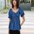 Navy blue tropical print angrakha style cotton kurta top