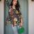Navy blue tropical print angrakha style cotton kurta top