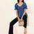 Navy blue tropical print angrakha style cotton kurta top