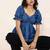 Navy blue tropical print angrakha style cotton kurta top