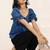 Navy blue tropical print angrakha style cotton kurta top