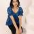 Navy blue tropical print angrakha style cotton kurta top