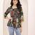 Navy blue tropical print angrakha style cotton kurta top