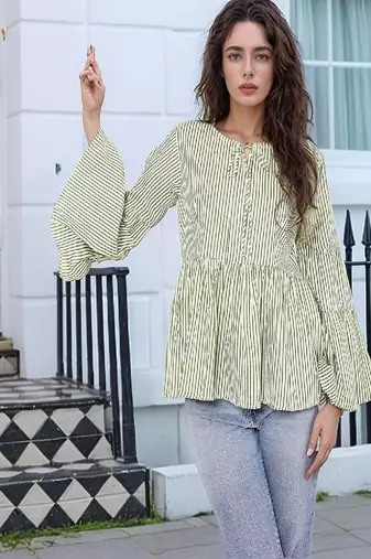 Navy blue tropical print angrakha style cotton kurta top