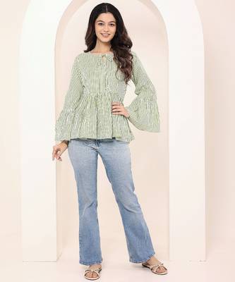 Navy blue tropical print angrakha style cotton kurta top 3