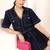 Navy blue tropical print angrakha style cotton kurta top
