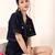 Navy blue tropical print angrakha style cotton kurta top