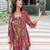 Navy blue tropical print angrakha style cotton kurta top
