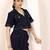 Navy blue tropical print angrakha style cotton kurta top