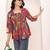 Navy blue tropical print angrakha style cotton kurta top
