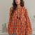 Navy blue tropical print angrakha style cotton kurta top