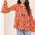 Navy blue tropical print angrakha style cotton kurta top