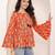 Navy blue tropical print angrakha style cotton kurta top